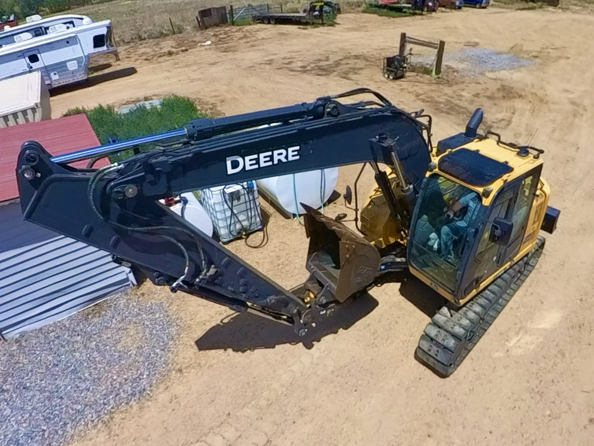 Excavator aerial overhead view
